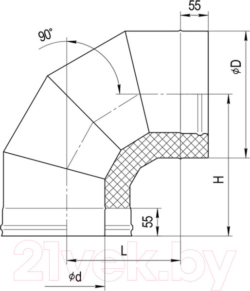 Изображение товара Поворот дымохода Ferrum 90° 430/0.8мм Ф150x250 / f4236