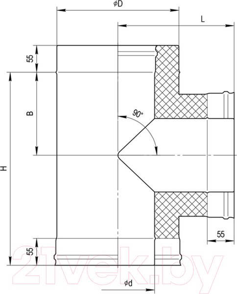 Изображение товара Тройник для дымохода Ferrum 90° 304/0.8мм Ф115x200 / f4451
