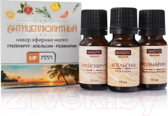 Изображение товара Набор эфирных масел Medicalfort Антицеллюлитный грейпфрут+апельсин+розмарин (3x10мл)