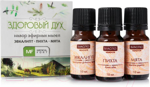 Изображение товара Набор эфирных масел Medicalfort Здоровый дух эвкалипт+пихта+мята (3x10мл)