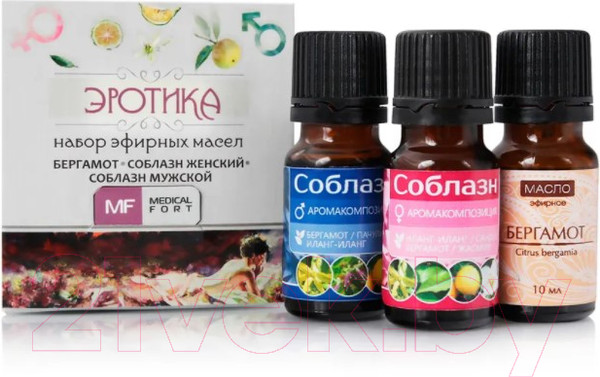 Изображение товара Набор эфирных масел Medicalfort Эротика бергамот+Соблазн женский+Соблазн мужской (3x10мл)