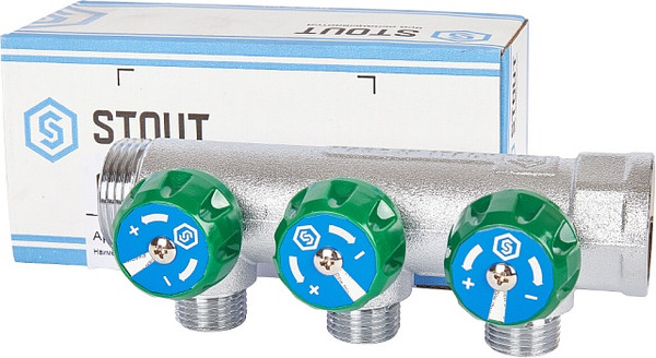 Изображение товара Коллектор отопления Stout ЕК SMB 6850 1"x3/4" / 13689 (с регулирующими вентилями)