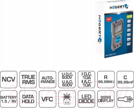 Изображение товара Мультиметр цифровой Hoegert HT1E600