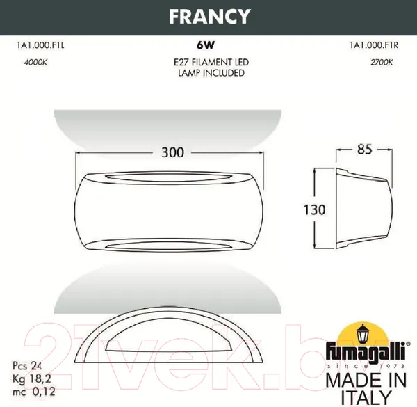 Изображение товара Бра уличное Fumagalli Francy 1A1.000.000.AYF1R