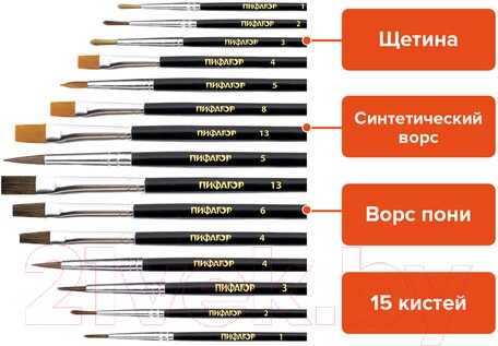Изображение товара Набор кистей Пифагор 200504 (15шт)