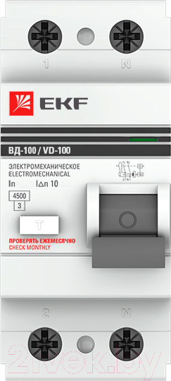 Изображение товара Устройство защитного отключения EKF 2P-16А-30мА (электромеханическое)