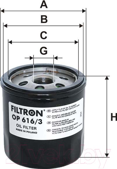 Изображение товара Масляный фильтр Filtron OP616/3