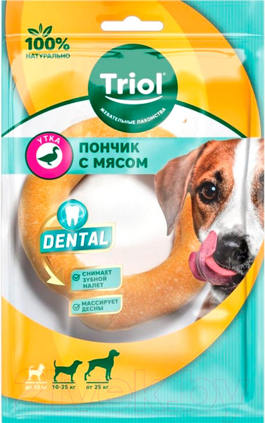 Изображение товара Лакомство для собак Triol Пончик жевательный с мясом утки / 10151132 (65-75г/1шт)