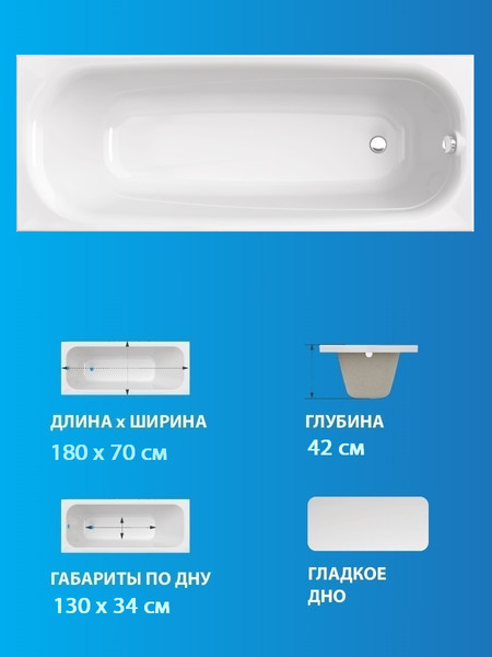Изображение товара Ванна акриловая Triton Европа 180x70 (с ножками)