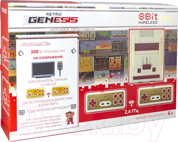 Изображение товара Игровая приставка Retro Genesis 8 Bit HD Wireless + 300 игр / ConSkDn77 (белый/красный)