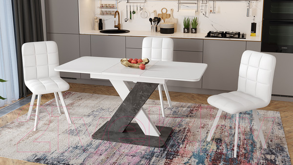 Изображение товара Обеденный стол ТриЯ Люксембург Тип 1 (ателье темный/белый/стекло белое матовое)