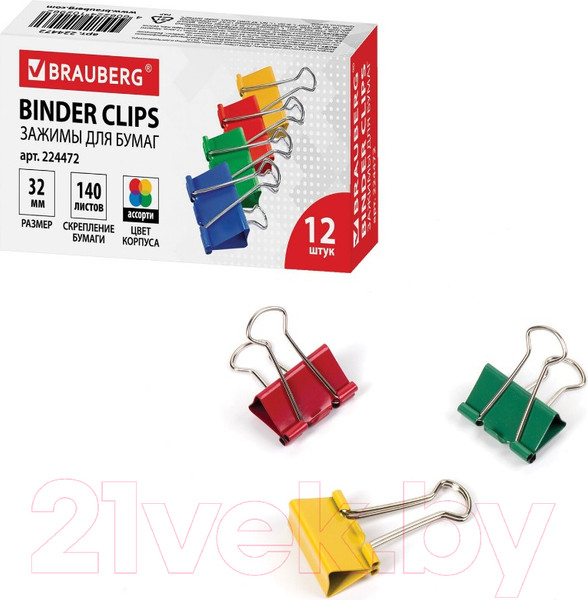 Изображение товара Зажим для бумаги Brauberg 224472 (12шт)