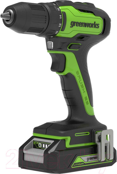 Изображение товара Аккумуляторная дрель-шуруповерт Greenworks GD24DD35 24V / 3704007UA (c АКБ 2Ач и ЗУ в кейсе)