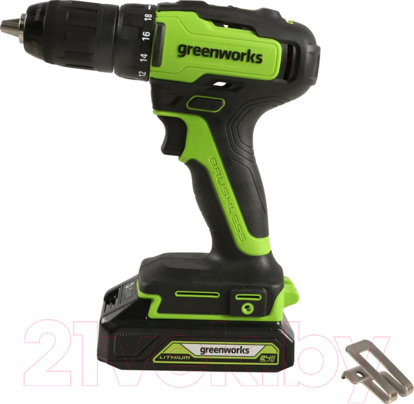 Изображение товара Аккумуляторная дрель-шуруповерт Greenworks GD24DD35 24V / 3704007UA (c АКБ 2Ач и ЗУ в кейсе)