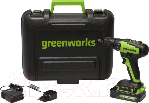 Изображение товара Аккумуляторная дрель-шуруповерт Greenworks GD24DD35 24V / 3704007UA (c АКБ 2Ач и ЗУ в кейсе)