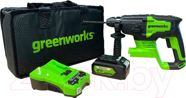 Изображение товара Перфоратор Greenworks GD24SDS2 бесщеточный 2Дж 24V / 3803007UB (c АКБ 4Ач и ЗУ)