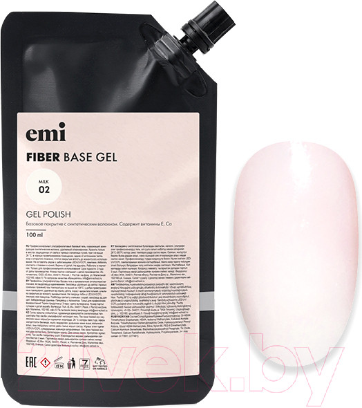 Изображение товара База для гель-лака E.Mi E.MiLac Fiber Base Gel Milk №2 (100мл)
