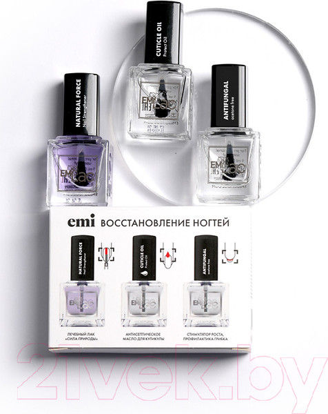Изображение товара Набор лаков для ногтей E.Mi Для профилактики грибка и восстановления ногтевой пластины (3x9мл)