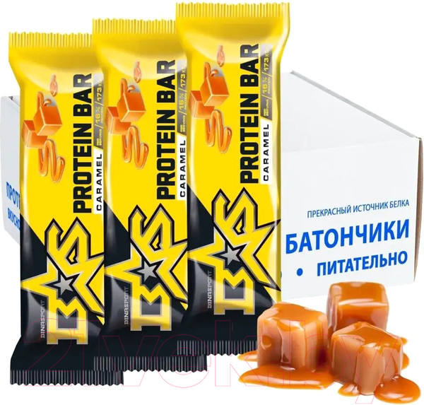 Изображение товара Набор протеиновых батончиков Binasport Протеин Бар 16% Карамель (50г, 24шт)