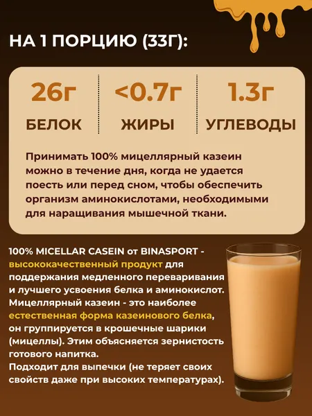 Изображение товара Протеин Binasport Мицеллярный 100% (1000г, персик)