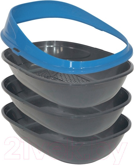 Изображение товара Туалет-лоток Kiri-Kiri 50144 (с сеткой и бортиком, темно-серый/бирюзовый)