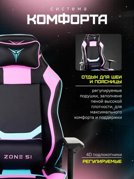 Изображение товара Кресло геймерское Zone 51 Cyberpunk (голубой/фуксия)