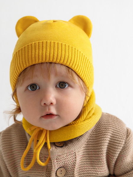 Изображение товара Шапочка для малышей Amarobaby Pure Love Bear / AB-OD21-PLB16/04-40 (желтый, р-р 40-42)