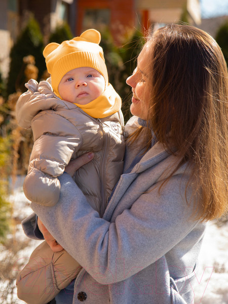 Изображение товара Шапочка для малышей Amarobaby Pure Love Bear / AB-OD21-PLB16/04-42 (желтый, р-р 42-44)