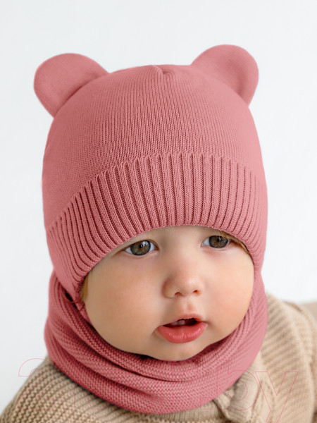 Изображение товара Шапочка для малышей Amarobaby Pure Love Bear / AB-OD21-PLB16/06-38 (розовый, р-р 38-40)