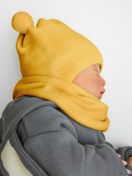 Изображение товара Шапочка для малышей Amarobaby Pure Love Pompony / AB-OD21-PLP16/04-42 (желтый, р-р 42-44)