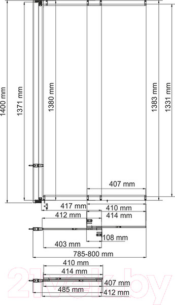 Изображение товара Стеклянная шторка для ванны Wasserkraft Main 41S02-80 (140x80)