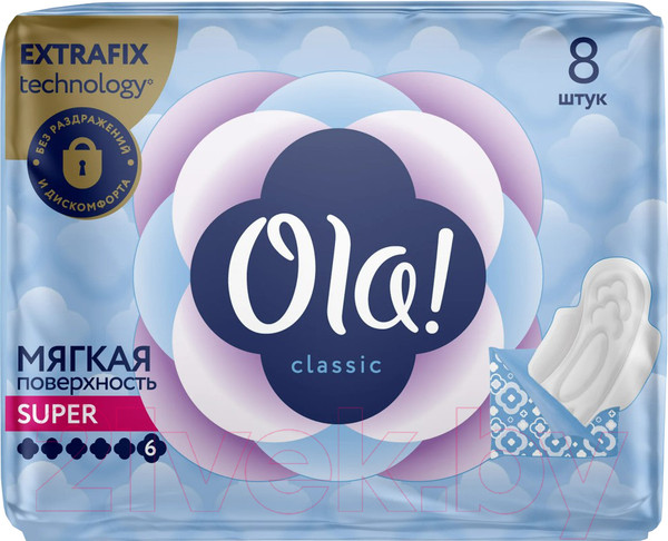 Изображение товара Прокладки гигиенические Ola! Classic Wings Singles Super Толстые Мягкая поверхность (8шт)