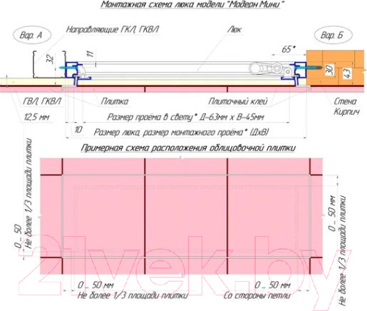 Изображение товара Люк под плитку Левша Модерн Мини 40x90