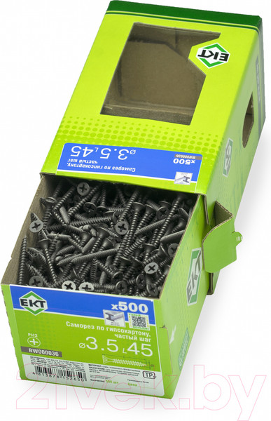 Изображение товара Саморез ЕКТ Для гипсокартона 3.5x45 частый шаг / BW000036 (500шт, фосфатированный)
