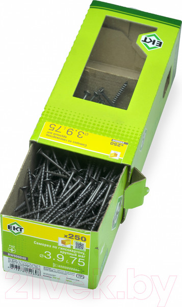 Изображение товара Саморез ЕКТ Для гипсокартона3.9х75 крупный шаг / BW000040 (250шт, фосфатированный)