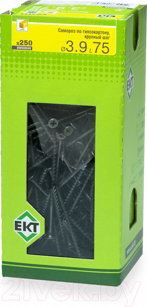 Изображение товара Саморез ЕКТ Для гипсокартона3.9х75 крупный шаг / BW000040 (250шт, фосфатированный)