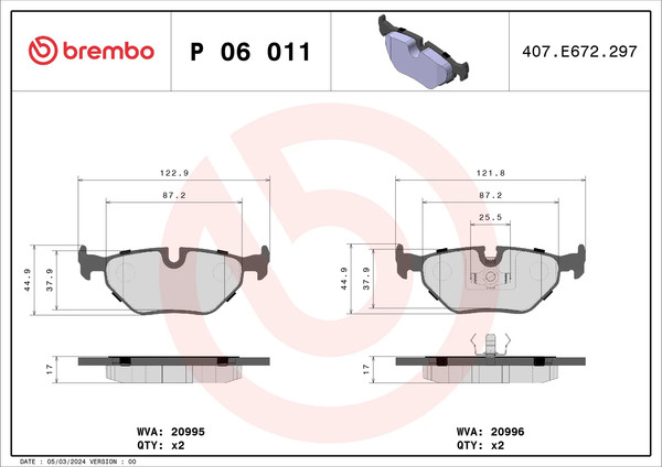 Изображение товара Тормозные колодки Brembo P06011