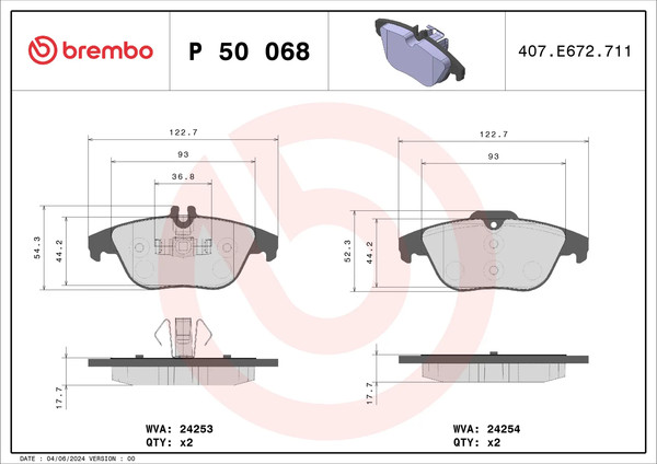 Изображение товара Тормозные колодки Brembo P50068