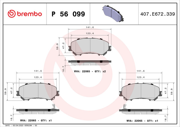 Изображение товара Тормозные колодки Brembo P56099
