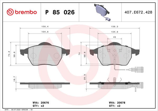Изображение товара Тормозные колодки Brembo P85026