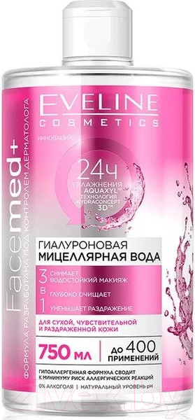 Изображение товара Мицеллярная вода Eveline Cosmetics Facemed + Гиалуроновая 3в1 (750мл)