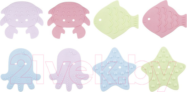 Изображение товара Набор ковриков для купания ROXY-KIDS Sea Animals Soft Colors / RBM-008-SA (8шт)