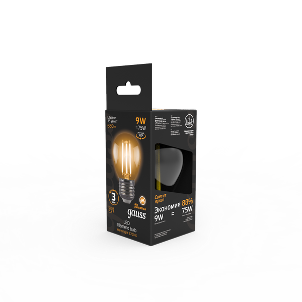 Изображение товара Лампа Gauss Filament Шар 9W 680lm 2700К Е27 / 105802109