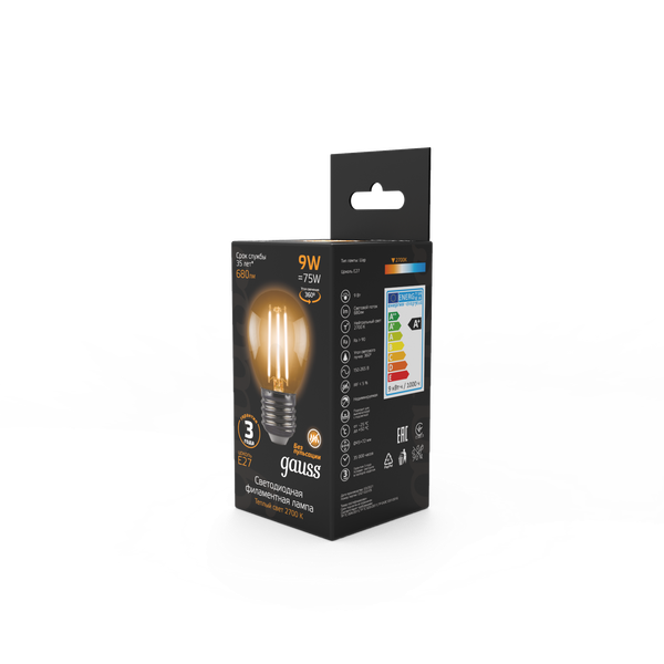 Изображение товара Лампа Gauss Filament Шар 9W 680lm 2700К Е27 / 105802109