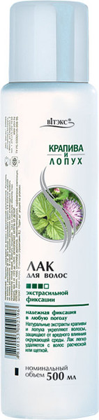 Изображение товара Лак для укладки волос Витэкс Экстрасильной фиксации Крапива и лопух (500мл)