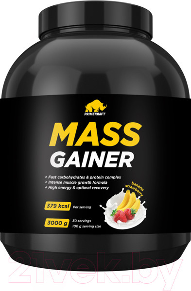 Изображение товара Гейнер Prime Kraft Mass Gainer (3кг банка, клубника/банан)