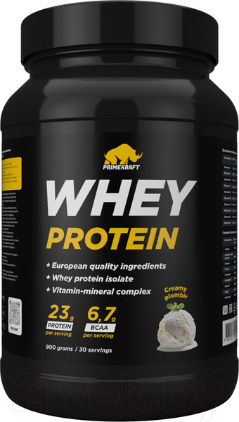 Изображение товара Протеин Prime Kraft Whey (900г, сливочный пломбир, банка)