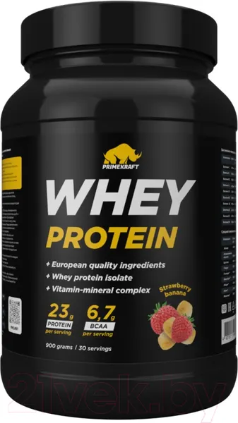 Изображение товара Протеин Prime Kraft Whey (900г, банка, клубника-банан)
