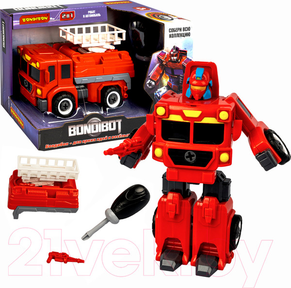 Изображение товара Игрушка-конструктор Bondibon Bondibot 2 в 1 Пожарная машина-робот / ВВ5259
