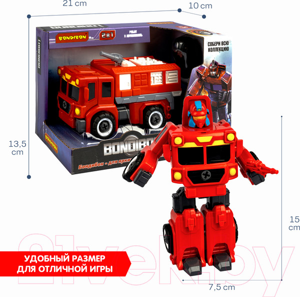 Изображение товара Игрушка-конструктор Bondibon Bondibot 2 в 1 Пожарная машина-робот / ВВ5260